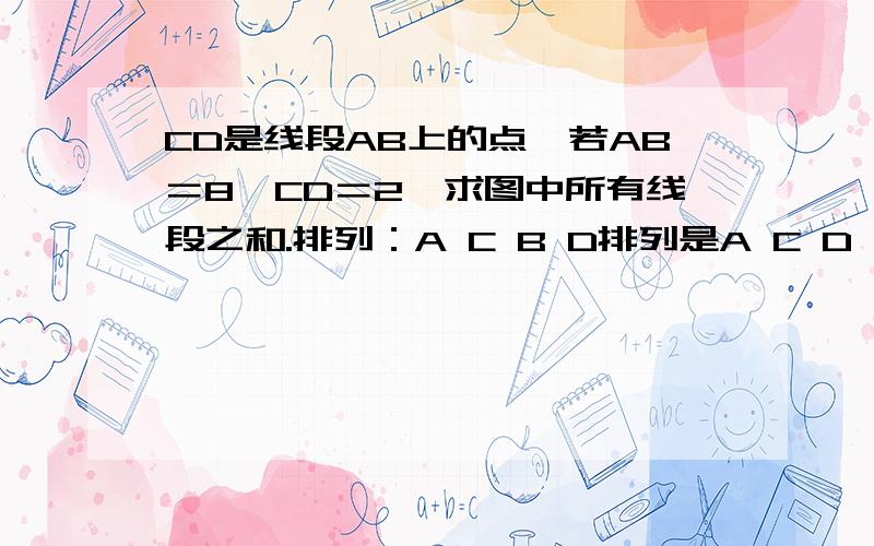 CD是线段AB上的点,若AB＝8,CD＝2,求图中所有线段之和.排列：A C B D排列是A C D 手滑，抱歉