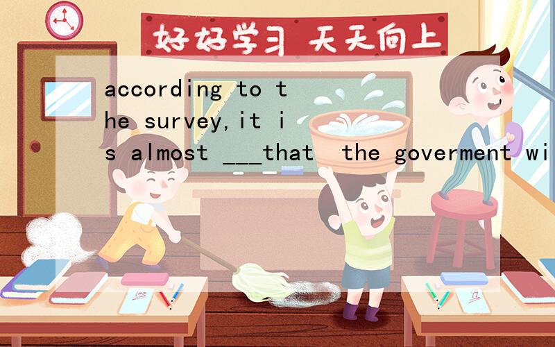 according to the survey,it is almost ___that  the goverment will lose the next election.1.sure2.certain3.exact4.doubtful为什么,详解