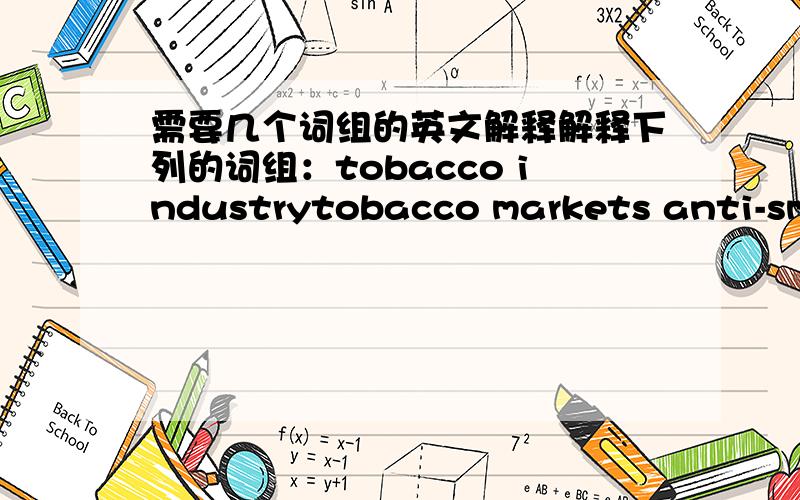 需要几个词组的英文解释解释下列的词组：tobacco industrytobacco markets anti-smoking campaignsthe Opium War是用英文来说明这几个词而不是用中文