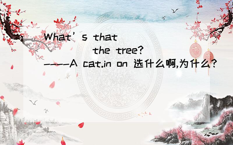 What’s that ______ the tree?----A cat.in on 选什么啊,为什么?