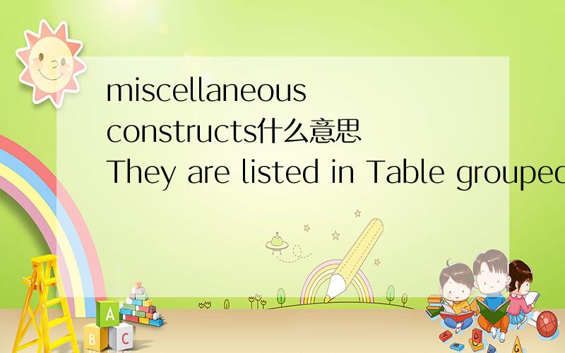 miscellaneous constructs什么意思They are listed in Table grouped roughly into six categories：those that assessed cognitive variables，such as abilities；those that assessed verbal or nonverbal communication；those that assessed social or per