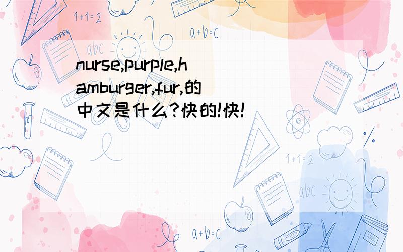 nurse,purple,hamburger,fur,的中文是什么?快的!快!