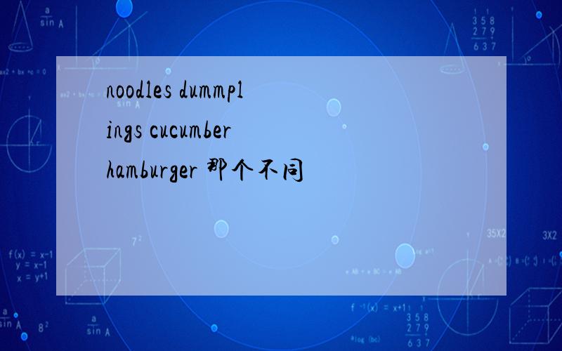 noodles dummplings cucumber hamburger 那个不同