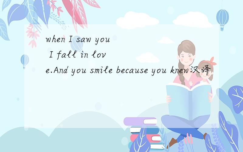 when I saw you I fall in love.And you smile because you knew汉译